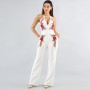 White V Neck Sleeveless Maxi Flower Embriodery Straight Cylindrical Party Bodycon Jumpsuit H0060-White