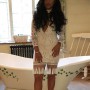 White Halter Long Sleeve Over Knee Tassel Lace Evening Bandage Dress SW020-White